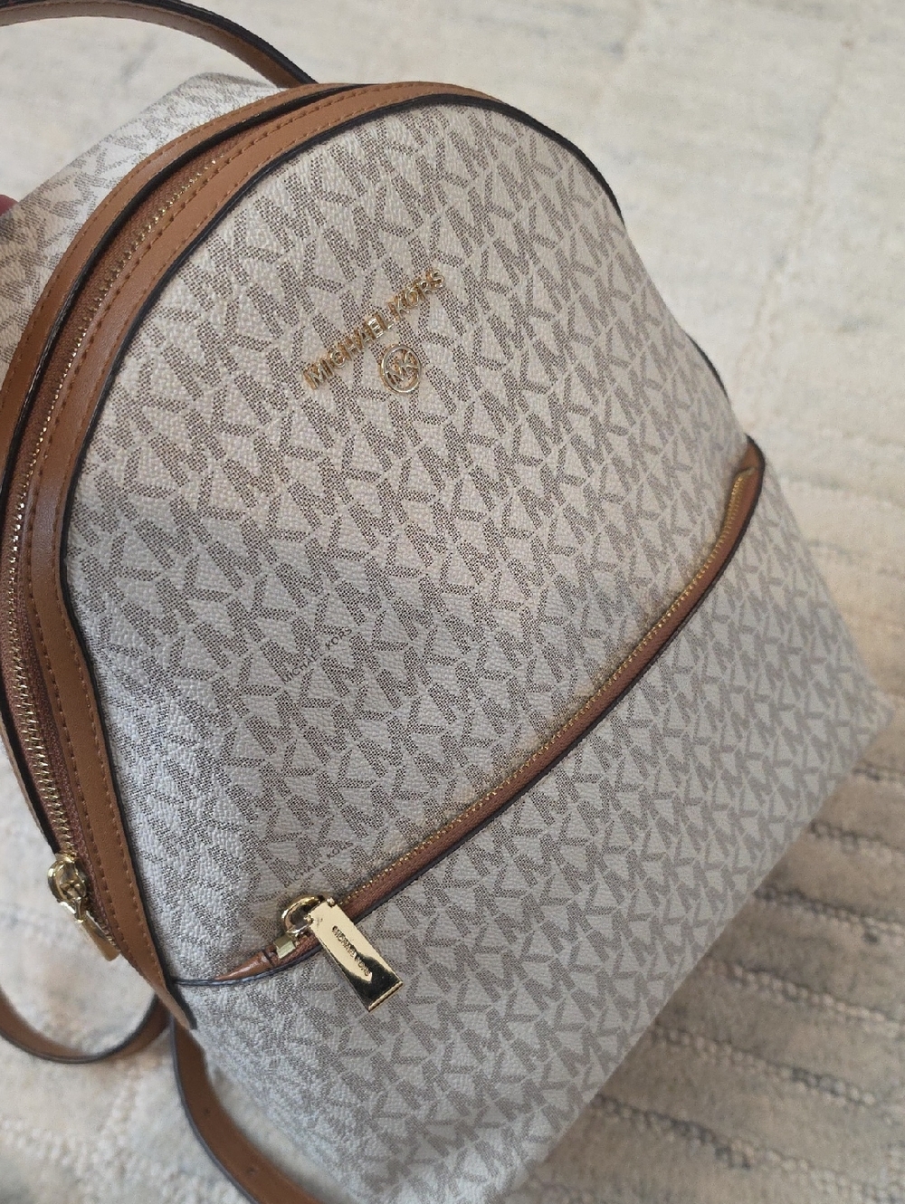 Michael Kors Cream Signature Logo Backpack with Brown Trim - Picture 8 of 8